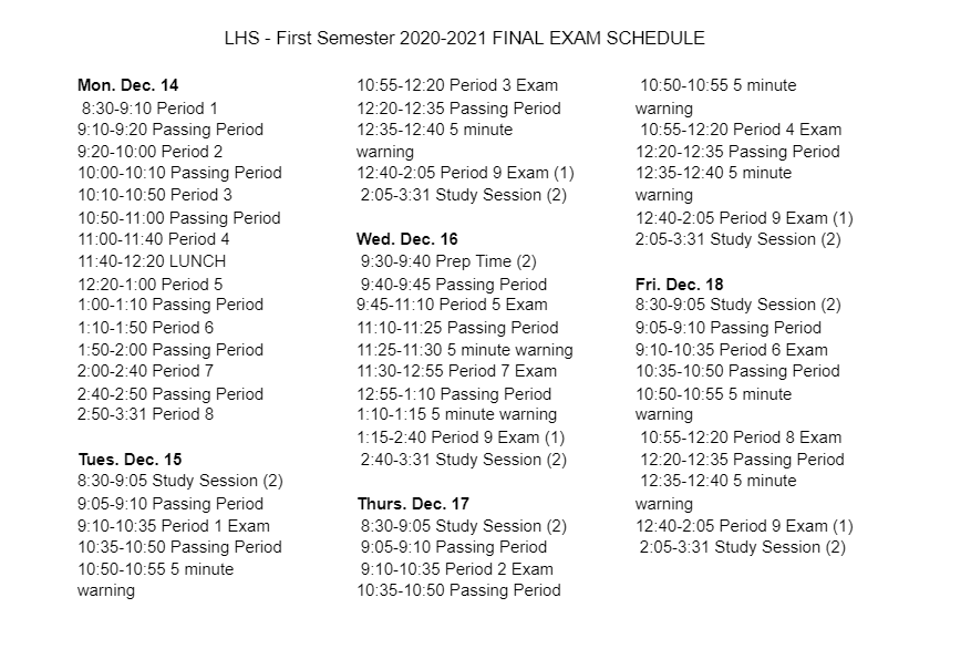 Here’s the finals schedule for the fall semester Lions Roar Now